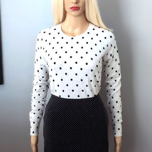 BANANA REPUBLIC 100% Cotton Sweater. Polka Dot. XS - M. Long Sleeve Ivory & Navy